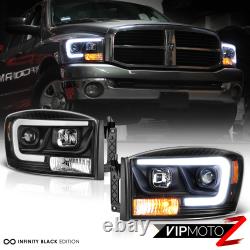 06-08 Dodge Ram 1500 Pickup Truck Black LED DRL Tube Projector Headlight Lamp
