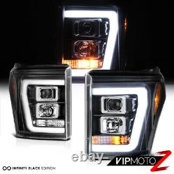 11-16 Ford F250 F350 SuperDuty Black OLED Neon Tube DRL Projector Headlight Lamp