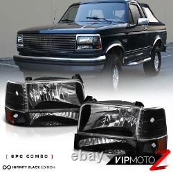 1992-1996 Ford Bronco F150 F250 F350 Black Bumper Headlights Smoke Tail Lights