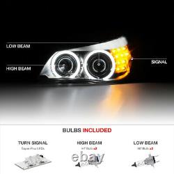2004-2007 BMW 5-SERIES E60 E61 Black CCFL Angel Eye Projector Headlights LH+RH