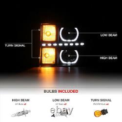 2007-2013 GMC Sierra SINISTER BLACK Halo Tube Projector LED Headlights Lamps