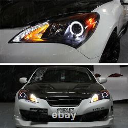 2010 2011 2012 Genesis 2 Door Coupe Black Halo LED Projector Headlights Headlamp
