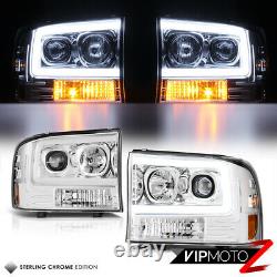 99-04 Ford F250 F350 SuperDuty Neon LED Tube DRL 1PC Projector Headlight Pair