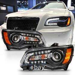 BLACK LED DRL 2011-2014 Chrysler 300 Factory Style Headlight Lamps Replacement