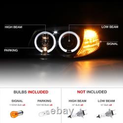 BLACK LED Halo Angel Eye Projector Headlights For 08-13 BMW 128i 135i L+R Pair