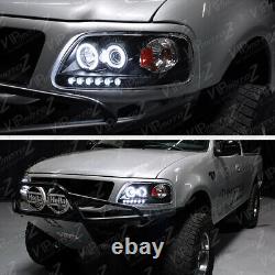 Black Dual LED Halo Ring Projector Lamp Headlight For 97-03 Ford F150/Expedition