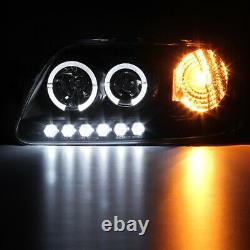 Black Dual LED Halo Ring Projector Lamp Headlight For 97-03 Ford F150/Expedition