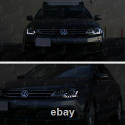 DUAL PROJECTOR 2011-2018 Volkswagen Jetta LED DRL Black Headlights Lamps Pair