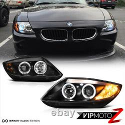 For 03-08 BMW Z4 M-Power Black Dual LED Angel Eye Halo Projector Headlight Lamp