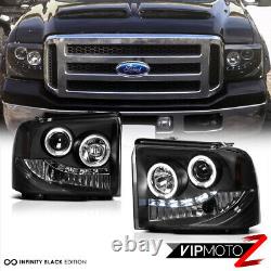 For 05-07 Ford SuperDuty Black Clear Dual LED Halo Ring Projector Headlight Lamp