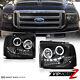 For 05-07 Ford Superduty Black Clear Dual Led Halo Ring Projector Headlight Lamp