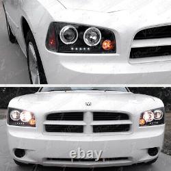 For 06-10 Dodge CHARGER Halo Angel Eye LED Projector Black Headlight Signal Lamp