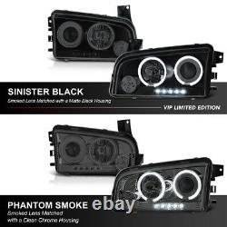 For 06-10 Dodge Charger SINISTER BLACK Quad Halo LED Projector Headlights Lamp
