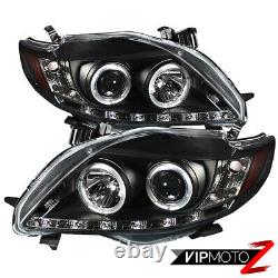 For 09-10 Toyota Corolla CE/XLE Black Halo Angel Eye Projector Headlight LH+RH