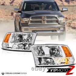 For 09-18 Dodge Ram Factory Quad Style Chrome Housing Replacement Lamp Headlight