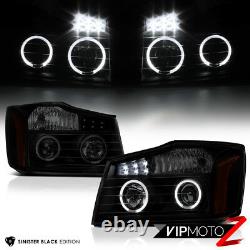 For 2004-2015 Nissan Titan SINISTER BLACK Halo LED Projector Headlights Lamps
