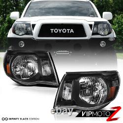 For 2005-2011 Toyota Tacoma X-Runner Clear/Black Headlights Dark Smoke Fog Light