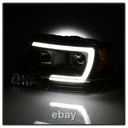 For 99-04 Jeep Grand Cherokee Black Projector Headlight C-Shape Neon Tube LED