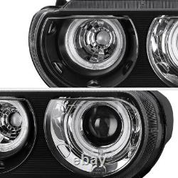 For Xenon HID Model 2008-2014 Dodge Challenger CCFL Halo Black Headlights PAIR