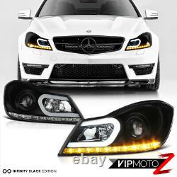 LED STRIP Black Projector Headlamps Headlights L+R For 12-14 W204 M-Benz C-Class