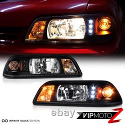 PAIR For 87-93 Ford Mustang 1P Upgrade LED DRL Headlight Signal Lamp Black Clear