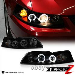 SINISTER BLACK 1999-2004 Ford Mustang Halo Angel Eye Projector Headlights PAIR