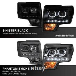 SINISTER BLACK 2009-2014 FORD F150 DRL LED Angel Eye Headlights PLUG & PLAY
