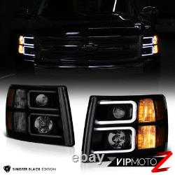 SINISTER BLACK DARKEST Smoke 07-13 Chevy Silverado PickUp Projector Headlights