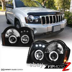 Pour 05-07 Jeep Grand Cherokee Wk Black Led Projecteur Lampe De Phare De Phare De Halo